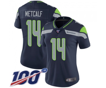 Seahawks #14 D.K. Metcalf Steel Blue Team Color Women's Stitched Football 100th Season Vapor Limited Jersey