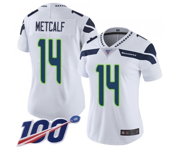 Seahawks #14 D.K. Metcalf White Women's Stitched Football 100th Season Vapor Limited Jersey