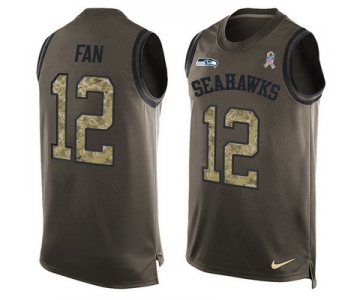 Men's Seattle Seahawks #12 12th Fan Green Salute to Service Hot Pressing Player Name & Number Nike NFL Tank Top Jersey