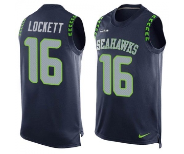 Men's Seattle Seahawks #16 Tyler Lockett Navy Blue Hot Pressing Player Name & Number Nike NFL Tank Top Jersey