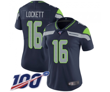 Seahawks #16 Tyler Lockett Steel Blue Team Color Women's Stitched Football 100th Season Vapor Limited Jersey