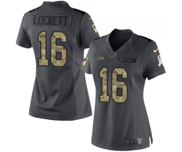 Women's Seattle Seahawks #16 Tyler Lockett Black Anthracite 2016 Salute To Service Stitched NFL Nike Limited Jersey