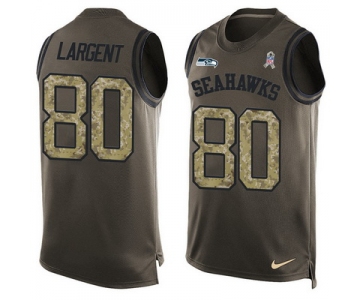 Men's Seattle Seahawks #80 Steve Largent Green Salute to Service Hot Pressing Player Name & Number Nike NFL Tank Top Jersey