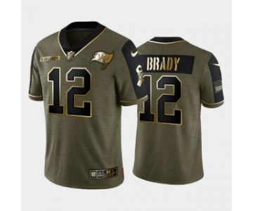 Men's Olive Tampa Bay Buccaneers #12 Tom Brady 2021 Camo Salute To Service Golden Limited Stitched Jersey