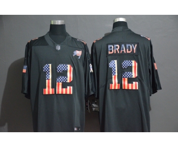 Men's Tampa Bay Buccaneers #12 Tom Brady 2019 Black Salute To Service USA Flag Fashion Limited Jersey