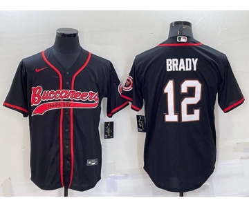 Men's Tampa Bay Buccaneers #12 Tom Brady Black Cool Base Stitched Baseball Jersey