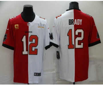 Men's Tampa Bay Buccaneers #12 Tom Brady Red White Super Bowl Split Stitched Jersey