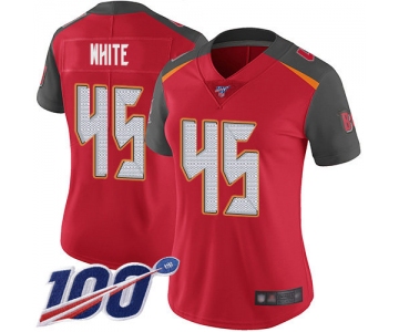 Buccaneers #45 Devin White Red Team Color Women's Stitched Football 100th Season Vapor Limited Jersey