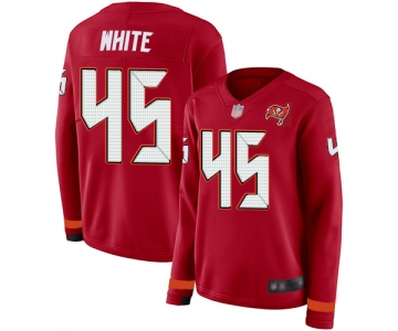 Buccaneers #45 Devin White Red Team Color Women's Stitched Football Limited Therma Long Sleeve Jersey