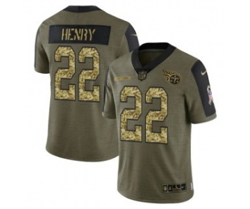 Men's Olive Tennessee Titans #22 Derrick Henry 2021 Camo Salute To Service Limited Stitched Jersey