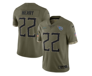 Men's Tennessee Titans #22 Derrick Henry 2022 Olive Salute To Service Limited Stitched Jersey