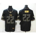 Men's Tennessee Titans #22 Derrick Henry Black 100th Season Golden Edition Jersey