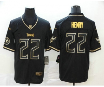 Men's Tennessee Titans #22 Derrick Henry Black 100th Season Golden Edition Jersey