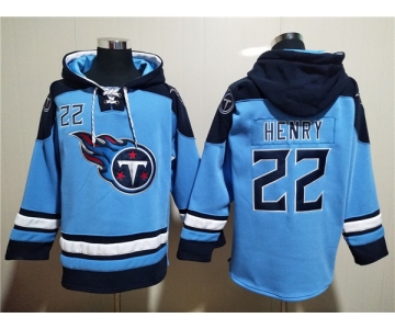 Men's Tennessee Titans #22 Derrick Henry Blue Lace-Up Pullover Hoodie