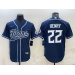 Men's Tennessee Titans #22 Derrick Henry Navy With Patch Cool Base Stitched Baseball Jersey