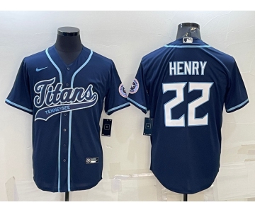 Men's Tennessee Titans #22 Derrick Henry Navy With Patch Cool Base Stitched Baseball Jersey