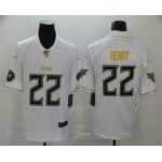 Men's Tennessee Titans #22 Derrick Henry White 100th Season Golden Edition Jersey