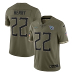 Men's Womens Youth Kids Tennessee Titans #22 Derrick Henry 2022 Olive Salute To Service Limited Stitched Jersey