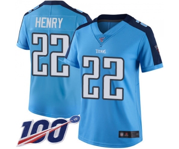 Nike Titans #22 Derrick Henry Light Blue Women's Stitched NFL Limited Rush 100th Season Jersey