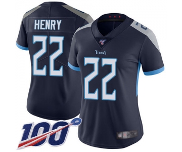 Nike Titans #22 Derrick Henry Navy Blue Team Color Women's Stitched NFL 100th Season Vapor Limited Jersey