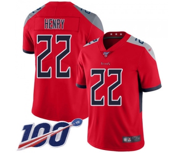 Nike Titans #22 Derrick Henry Red Men's Stitched NFL Limited Inverted Legend 100th Season Jersey