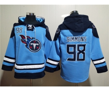 Men's Tennessee Titans #98 Jeffery Simmons Blue Lace-Up Pullover Hoodie