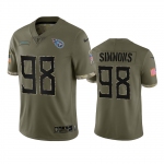 Men's Womens Youth Kids Tennessee Titans #98 Jeffery Simmons 2022 Olive Salute To Service Limited Stitched Jersey