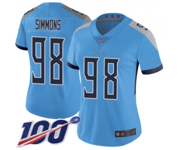Titans #98 Jeffery Simmons Light Blue Alternate Women's Stitched Football 100th Season Vapor Limited Jersey
