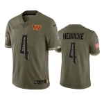 Men's Womens Youth Kids Washington Commanders #4 Taylor Heinicke 2022 Olive Salute To Service Limited Stitched Jersey