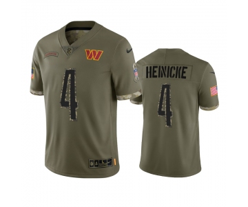 Men's Womens Youth Kids Washington Commanders #4 Taylor Heinicke 2022 Olive Salute To Service Limited Stitched Jersey