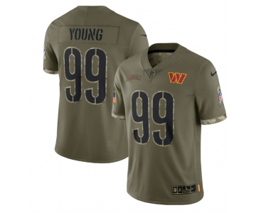 Men's Womens Youth Kids Washington Commanders #99 Chase Young 2022 Olive Salute To Service Limited Stitched Jersey