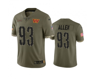 Men's Womens Youth Kids Washington Commanders #93 Jonathan Allen 2022 Olive Salute To Service Limited Stitched Jersey