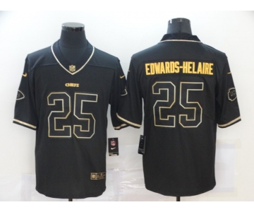 Men's Kansas City Chiefs #25 Clyde Edwards-Helaire Black 100th Season Golden Edition Jersey