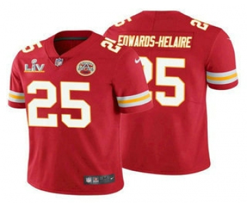 Men's Kansas City Chiefs #25 Clyde Edwards-Helaire Red 2021 Super Bowl LV Vapor Untouchable Stitched Nike Limited NFL Jersey