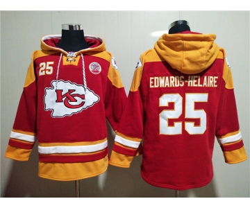 Men's Kansas City Chiefs #25 Clyde Edwards-Helaire Red Lace-Up Pullover Hoodie