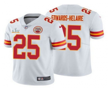 Men's Kansas City Chiefs #25 Clyde Edwards-Helaire White 2021 Super Bowl LV Limited Stitched NFL Jersey