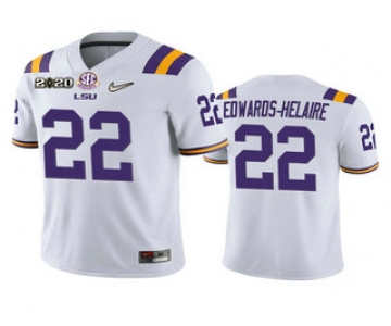 Men's LSU Tigers #22 Clyde Edwards-Helaire White 2020 National Championship Game Jersey