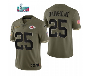 Men's Womens Youth Kids Kansas City Chiefs #25 Clyde Edwards-Helaire 2022 Salute To Service Olive Limited Jersey