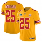 Mens Womens Youth Kids Kansas City Chiefs #25 Clyde Edwards-Helaire Gold Super Bowl LVII Patch Stitched Limited Inverted Legend Jersey
