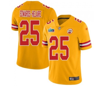 Mens Womens Youth Kids Kansas City Chiefs #25 Clyde Edwards-Helaire Gold Super Bowl LVII Patch Stitched Limited Inverted Legend Jersey