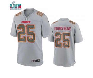 Men's Womens Youth Kids Kansas City Chiefs #25 Clyde Edwards-Helaire Super Bowl LVII Patch Atmosphere Fashion Game Jersey - Gray