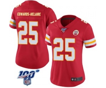 Women's Nike Kansas City Chiefs #25 Clyde Edwards-Helaire Limited Red 100th Vapor Jersey