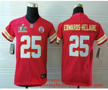 Youth Kansas City Chiefs #25 Clyde Edwards-Helaire Red 2021 Super Bowl LV Vapor Untouchable Stitched Nike Limited NFL Jersey