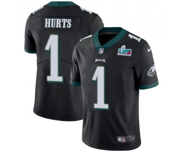 Mens Womens Youth Kids Philadelphia Eagles #1 Jalen Hurts Black Alternate Super Bowl LVII Patch Stitched Vapor Untouchable Limited Jersey