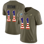 Mens Womens Youth Kids Philadelphia Eagles #11 A.J. Brown A.J. Brown Olive USA Flag Super Bowl LVII Patch Stitched Limited Salute To Service Jersey