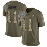 Mens Womens Youth Kids Philadelphia Eagles #11 A.J. Brown Olive Camo Super Bowl LVII Patch Stitched Limited Salute To Service Jersey