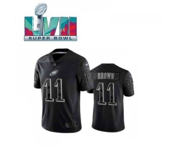 Mens Womens Youth Kids Philadelphia Eagles #11 A.J. Brown Super Bowl LVII Patch Black RFLCTV Limited Jersey