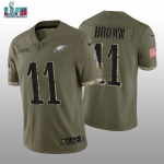 Mens Womens Youth Kids Philadelphia Eagles #11 AJ Brown Super Bowl LVII Patch Olive 2022 Salute To Service Limited Jersey