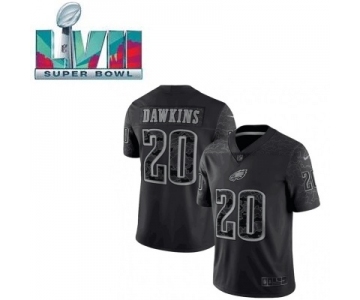 Mens Womens Youth Kids Philadelphia Eagles #20 Brian Dawkins Super Bowl LVII Patch Black RFLCTV Limited Jersey