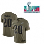 Mens Womens Youth Kids Philadelphia Eagles #20 Brian Dawkins Super Bowl LVII Patch Olive 2022 Salute To Service Limited Jersey